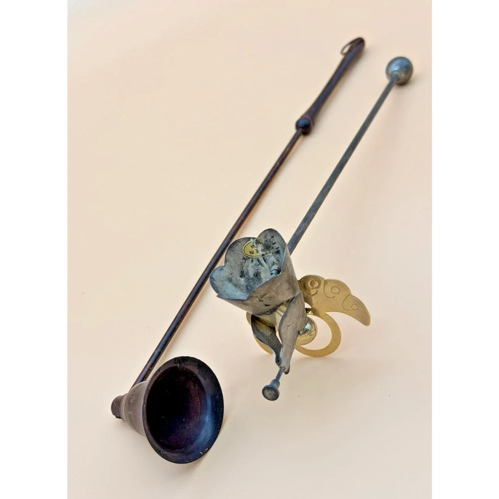Candle Snuffer Set Angel Figural Brass Metal Vintage Fireplace Decor 14.5in 10.5